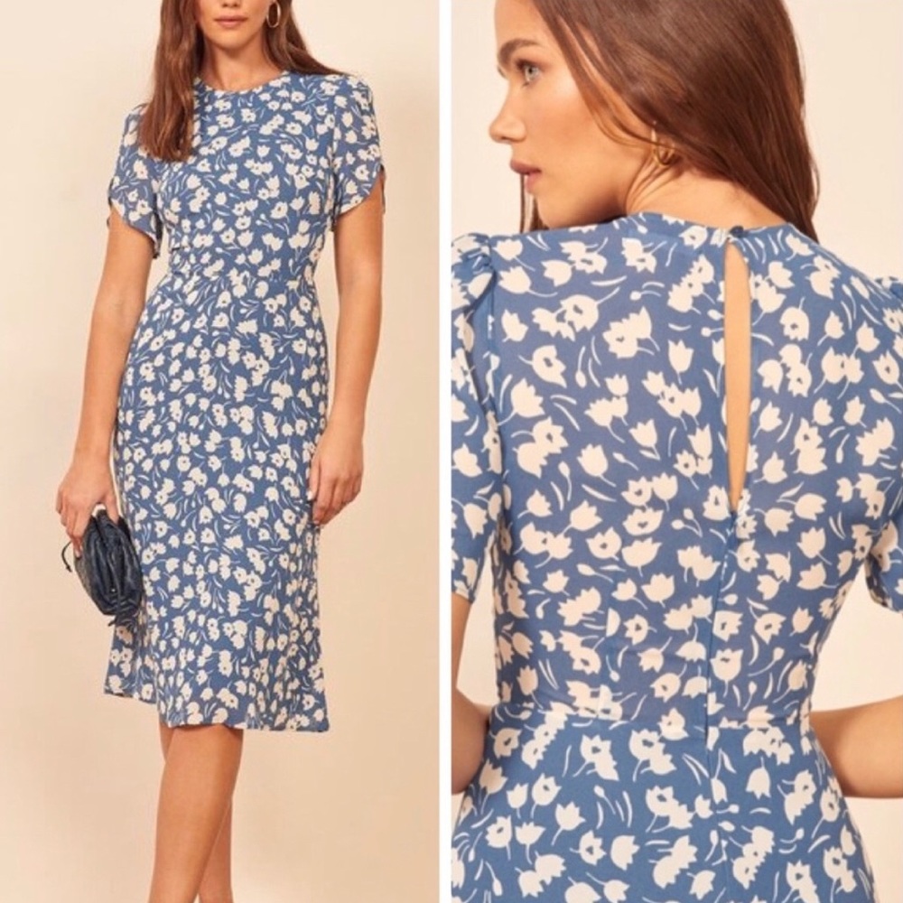 Floral Blue Midi Dress